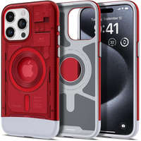  Apple iPhone 15 Pro, Műanyag hátlap védőtok, szilikon belső, Magsafe töltővel kompatibilis, Spigen Classic C1 Mag, piros