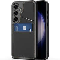  Samsung Galaxy S24 SM-S921, Műanyag hátlap védőtok + szilikon keret, stand, bőrrel bevont hátlap, kártyatartóval, Magsafe kompatibilis, Dux Ducis Rafi II Mag, fekete