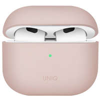  Bluetooth fülhallgató töltőtok tartó, szilikon, vezeték nélküli töltés támogatás, Apple AirPods 3 kompatibilis, Uniq Lino, rózsaszín