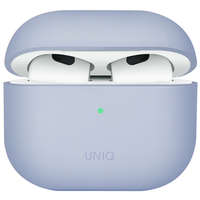  Bluetooth fülhallgató töltőtok tartó, szilikon, vezeték nélküli töltés támogatás, Apple AirPods 3 kompatibilis, Uniq Lino, kék