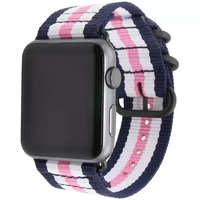  Apple Watch 4-6, SE, SE (2022) (42 / 44 mm) / Watch 7-9 (45 mm) / Watch Ultra 1-2 (49 mm), műanyag pótszíj, szőtt, állítható, 3 színű csíkkal, Xprotector, sötétkék/fehér/rózsaszín