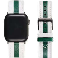  Apple Watch 4-6, SE, SE (2022) (38 / 40 mm) / Watch 7-9 (41 mm), bőr pótszíj, állítható, zöld csíkkal, Xprotector, fehér