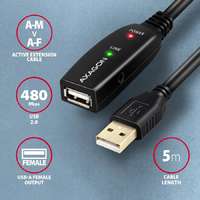 Axagon Kábel Axagon ADR-205 aktív hosszabbító USB 2.0, USB-A (M) > USB-A (F)- 5m, fekete