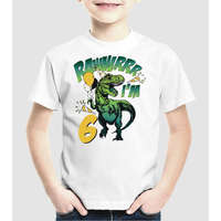 Pólómánia Szülinapos dínó rawww i'm 6 - Uniszex Gyerek Póló