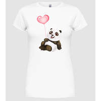 Pólómánia Cute panda with heart - Női Kerek nyakú Póló