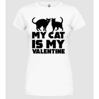 Pólómánia My cat is my valentine black - Női Kerek nyakú Póló
