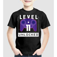 Pólómánia Level 11 Unlocked Gamer Születésnap - Uniszex Gyerek Póló