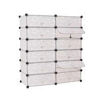 Műanyag elemekből álló, átalakítható cipőtároló szekrény, 12 rekeszes, 92×36×105 cm, fehér, porvédő ajtókkal, egyszerű összeszereléssel