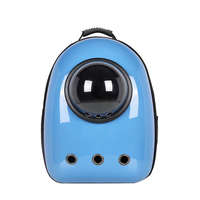 Kisállathordozó hátizsák, 30×25×42 cm, kék, átlátszó plexi kupolával, jól szellőző, párnázott hátlappal