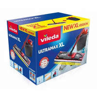 Vileda Ultramax XL One Size felmosókészlet, piros-szürke, vödörrel és csavarkosárral, 20%-kal hosszabb mikroszálas mopfejjel, Power zónás kialakítással, minden kemény padlóhoz, 60 °C-on mosható mopfej