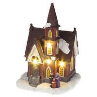 MagicHome karácsonyi dekoráció, Templom, 4 melegfehér LED, 3xAA, 12,5 x 12,3 x 18 cm