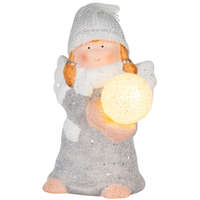 MagicHome karácsonyi dekoráció, Angyal hógolyóval, terrakotta, 13,5 x 13 x 20 cm, LED világítással, 2x LR44 elemes