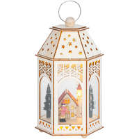 MagicHome karácsonyi dekoráció, falu, 9 db melegfehér LED, 2 db AA elemmel működő, 16,5 x 14 x 30 cm, beltéri