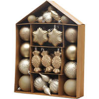 MagicHome karácsonyfadísz készlet, 32 darabos, barna színű, mix, fényes, matt és csillámos felülettel