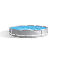 INTEX MetalPrism Set kör alakú medence szett 366 x 76 cm, 2m³ papírszűrős vízforgató rendszerrel, Hydro Aeration befúvóval, 6503 literes, szürke (26712)