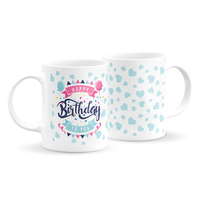 Kék szívecskés szülinapos bögre