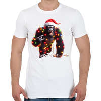 printfashion Vicces karácsonyi rocker party gorilla - Férfi póló - Fehér