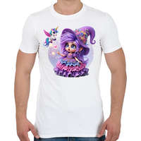 printfashion Lila boszorkány egyszarvúval - Férfi póló - Fehér