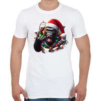 printfashion Vicces karácsonyi rocker party gorilla - Férfi póló - Fehér