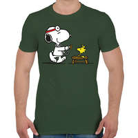 printfashion Snoopy és Woodstock - Férfi póló - Katonazöld