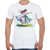 printfashion Fiatal lány táncol a tavaszi mezőn - Férfi póló - Fehér