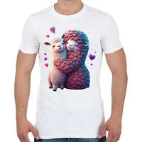 printfashion Cuki lámás 3D minta - szeretet / szerelem / barát / Valentin nap - Férfi póló - Fehér