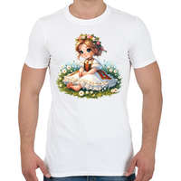 printfashion Kislány népviseletben a tavaszi virágos réten - Férfi póló - Fehér