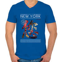 printfashion New York utcái - Férfi V-nyakú póló - Királykék