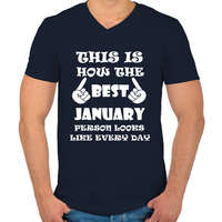 printfashion Így néz ki a legjobb januári születésű személy minden nap - Férfi V-nyakú póló - Sötétkék