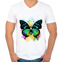 printfashion colorful butterfly - Férfi V-nyakú póló - Fehér
