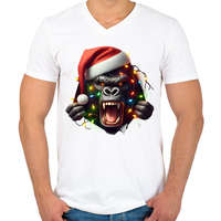 printfashion Morcos karácsonyi party gorilla - Férfi V-nyakú póló - Fehér
