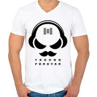 printfashion Techno forever - DJ - Férfi V-nyakú póló - Fehér