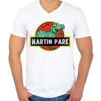 printfashion Jurassic Park - Névvel - Férfi V-nyakú póló - Fehér