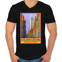printfashion New York 5th Avenue Vintage - Férfi V-nyakú póló - Fekete