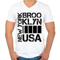 printfashion New York Brooklyn USA - Férfi V-nyakú póló - Fehér