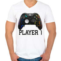 printfashion Xbox Player1 páros póló - Férfi V-nyakú póló - Fehér