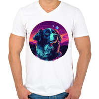 printfashion Galaxy Border Collie - Férfi V-nyakú póló - Fehér