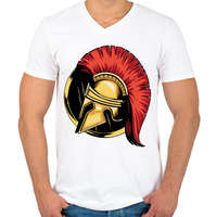 printfashion Spártai sisak - Férfi V-nyakú póló - Fehér