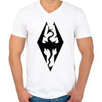 printfashion The Elder Scrolls V - Skyrim Logo - Férfi V-nyakú póló - Fehér