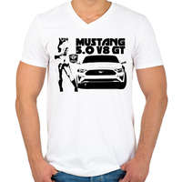 printfashion Mustang 5.0 V8 GT - Férfi V-nyakú póló - Fehér