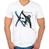 printfashion Síelés - Férfi V-nyakú póló - Fehér