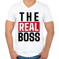 printfashion Családi - The real boss (feleség) - Férfi V-nyakú póló - Fehér