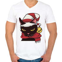 printfashion Cica karácsonyi sapka sál - Férfi V-nyakú póló - Fehér