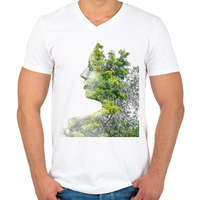 printfashion Forest & Girl - Férfi V-nyakú póló - Fehér