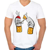 printfashion Cigaretta pár - Férfi V-nyakú póló - Fehér