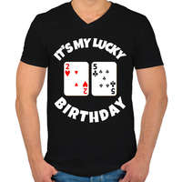 printfashion 25 POKER SZÜLINAP - Férfi V-nyakú póló - Fekete