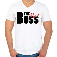 printfashion The Real Boss - Férfi V-nyakú póló - Fehér