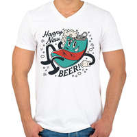 printfashion Happy New Beer - Férfi V-nyakú póló - Fehér