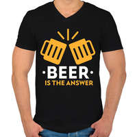 printfashion A sör a válasz - Férfi V-nyakú póló - Fekete