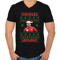 printfashion Karácsonyi Charles Leclerc - Férfi V-nyakú póló - Fekete